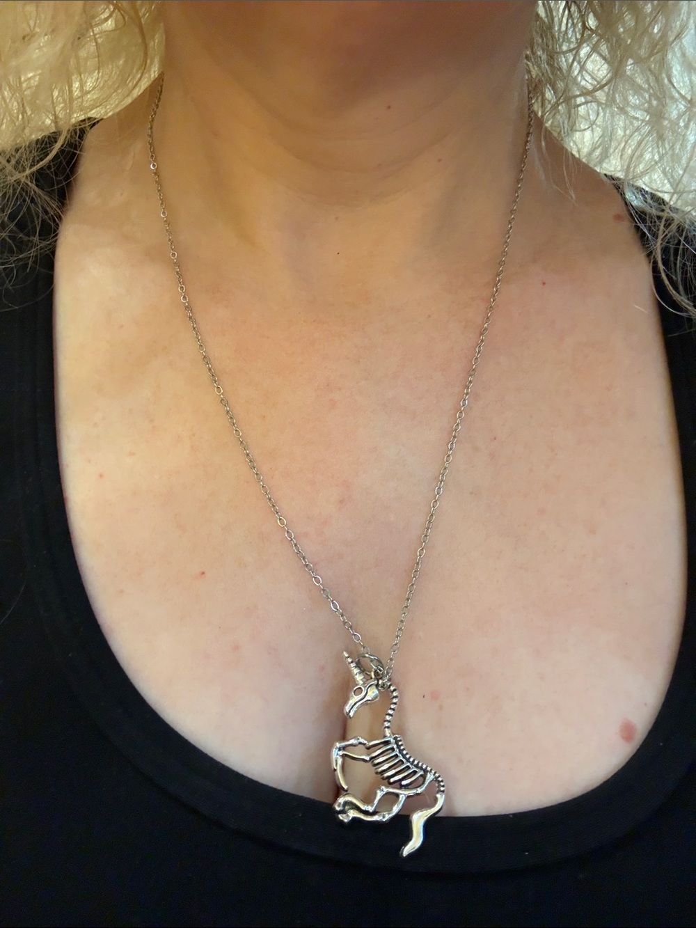 Hand-Crafted Silver Unicorn Skeleton Pendant Necklace (thinner chain)